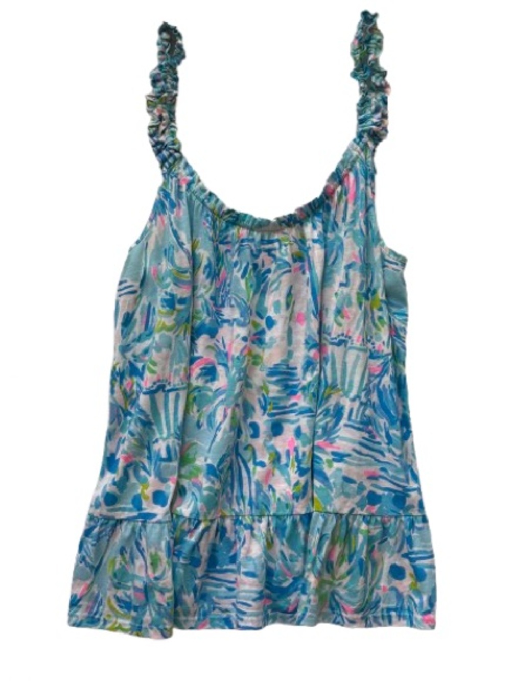 Lilly Pulitzer Blue Multi-Color Floral Ruffle Tank Top Size M